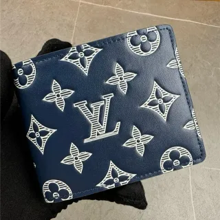Louis Vuitton Navy White Embossed Monogram Bifold Construction Short Wallet