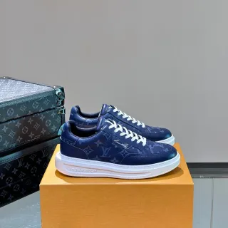 Louis Vuitton Tênis Lifestyle com Solado de Plataforma de Couro Monograma em Azul Marinho e Branco