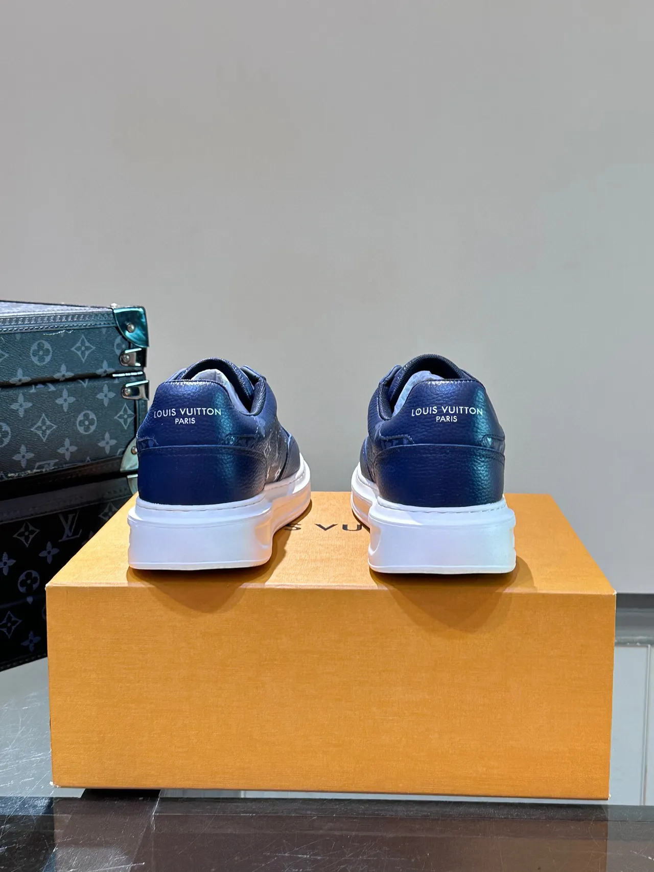 Louis Vuitton Navy White Monogram Leather Platform Sole Lifestyle Sneakers 8