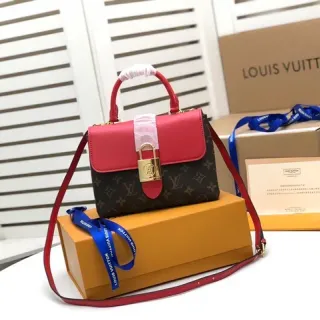 Louis Vuitton लाल भूरा संरचित टॉप-हैंडल मॉनोग्राम कैनवास टोट बैग