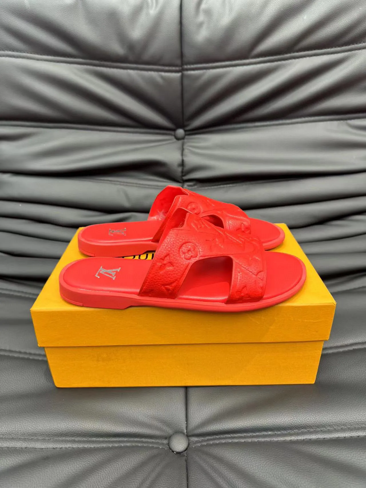 Louis Vuitton Red Molded Rubber Embossed Monogram Slippers 3