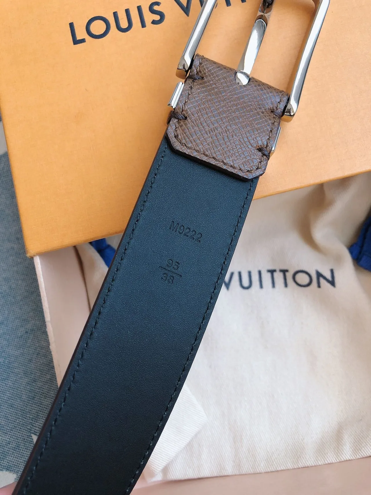 Louis Vuitton Reversible Belt Brown Silver Textured Leather Belt 6