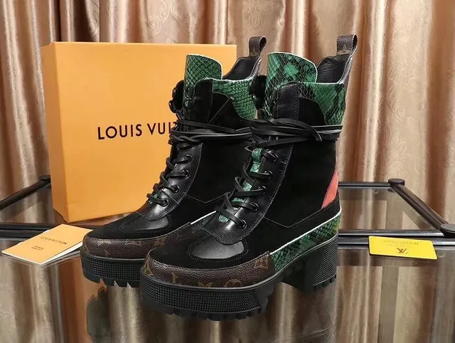 Louis Vuitton Run Away Green Snakeskin Monogram Platform Ankle Boots 4