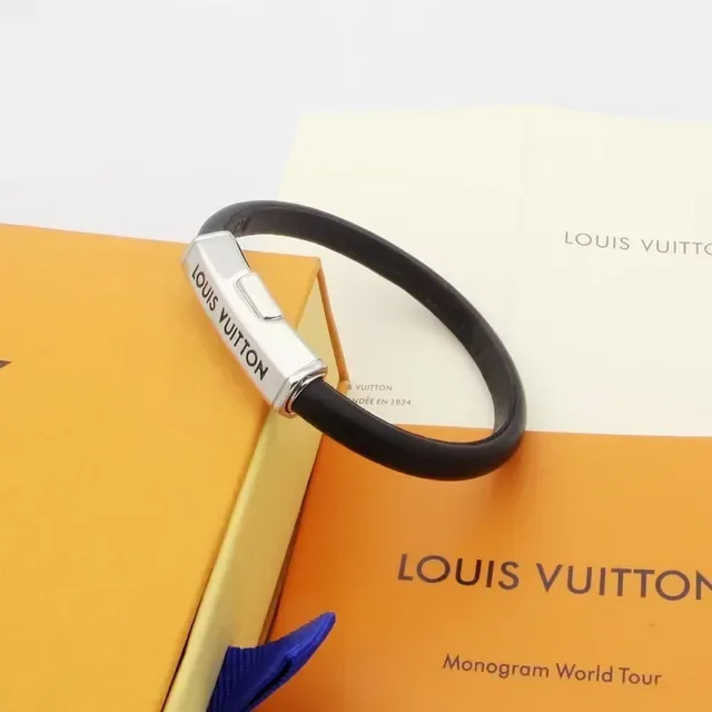 Louis Vuitton Silicone Bracelet Black Blue Band Rectangular Metal Clasp Bracelet 4