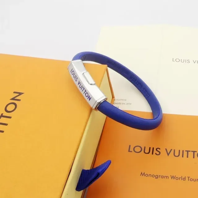 Louis Vuitton Silicone Bracelet Black Blue Band Rectangular Metal Clasp Bracelet 5
