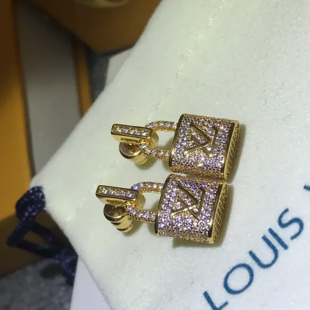 Louis Vuitton Silver Gold Padlock-Shaped Pavé-Set Earrings 2