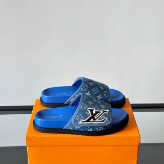 Louis Vuitton Slides Jeans Monograma Azul Pantufas