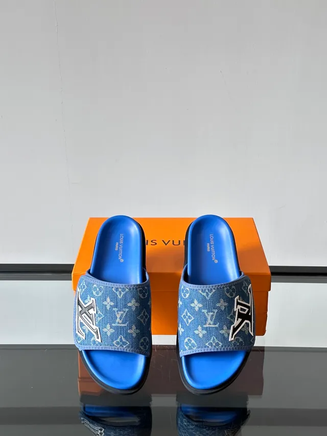 Louis Vuitton Slide Denim Monogram Blue Slippers 3