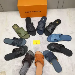 路易威登 Slide 压纹花纹 交叉带 拖鞋