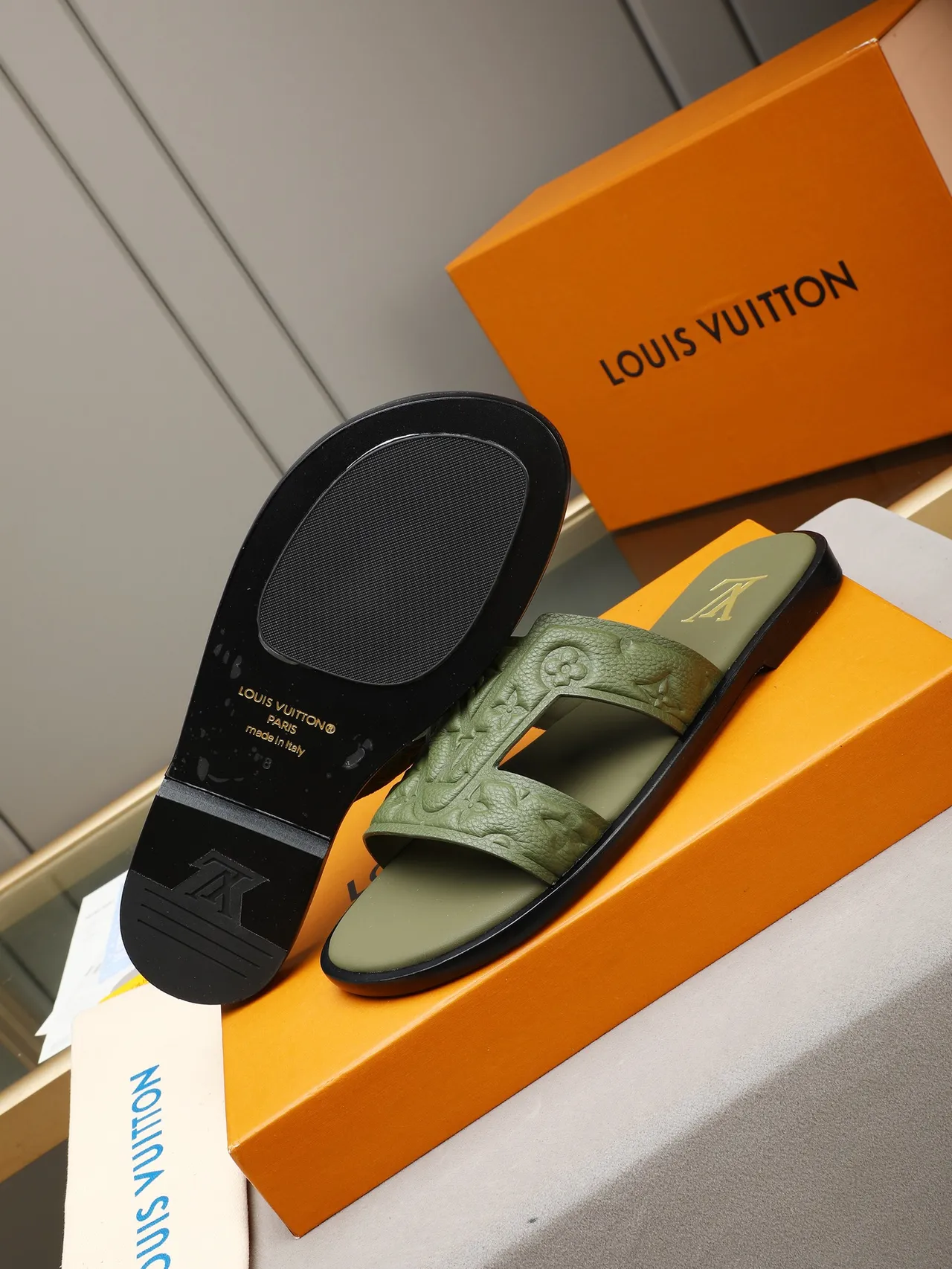 Louis Vuitton Slide Monogramme Embossé Sangle Croisée Mules 13