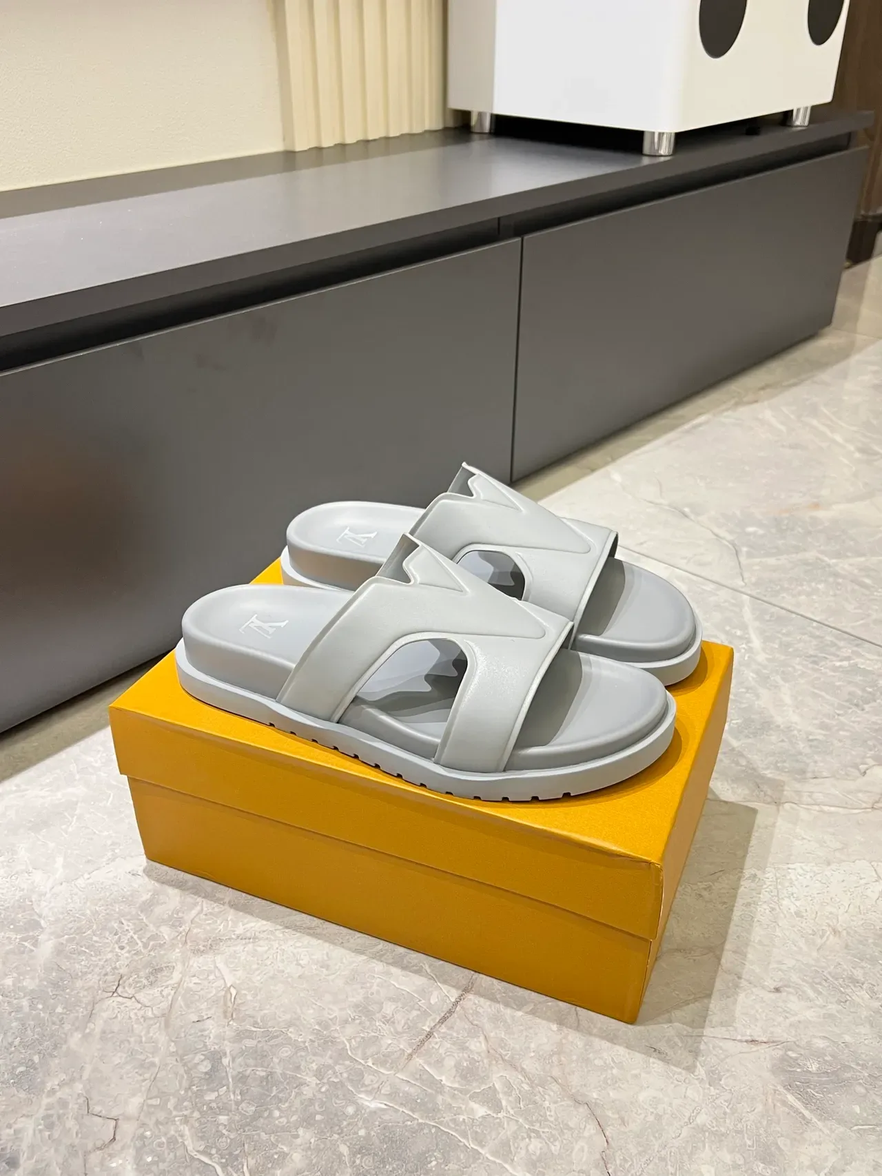 Louis Vuitton Slide Gray Monogrammed Double-Strap Slippers 6
