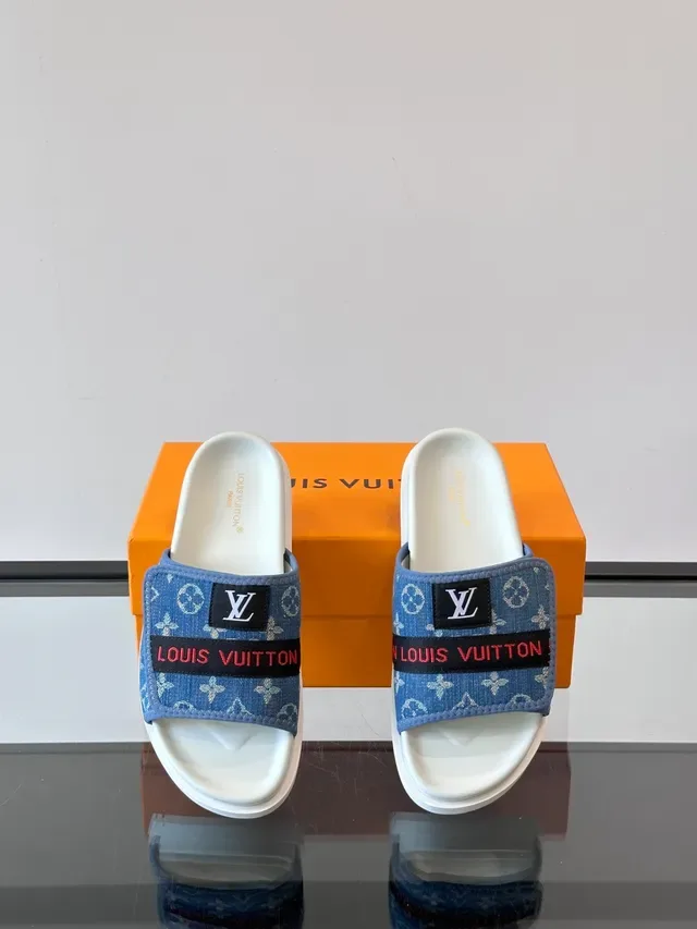 Louis Vuitton Slides Black White Monogram Canvas Strap Molded Rubber Sole Slippers 7