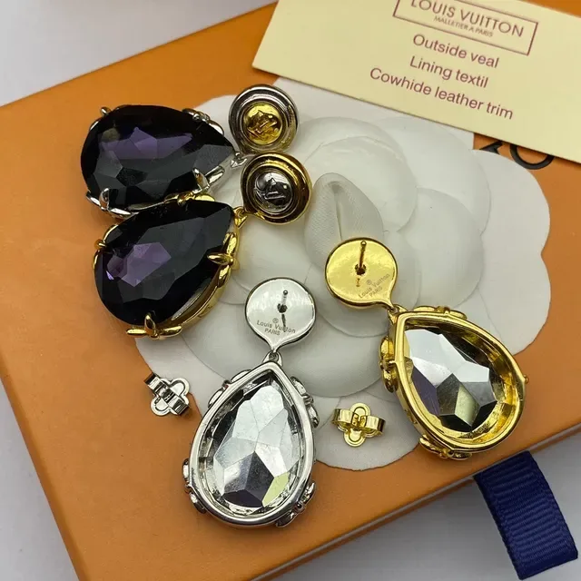Louis Vuitton Teardrop Faceted Stone Dual-Tone Earrings 2
