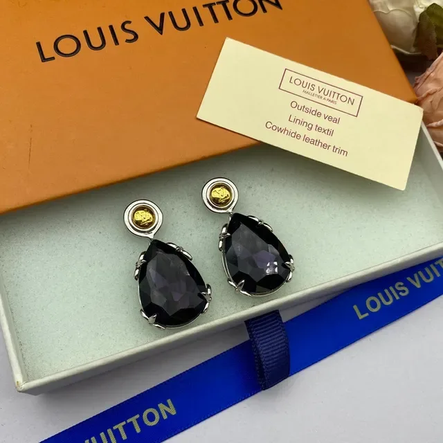 Louis Vuitton Teardrop Faceted Stone Dual-Tone Earrings 4