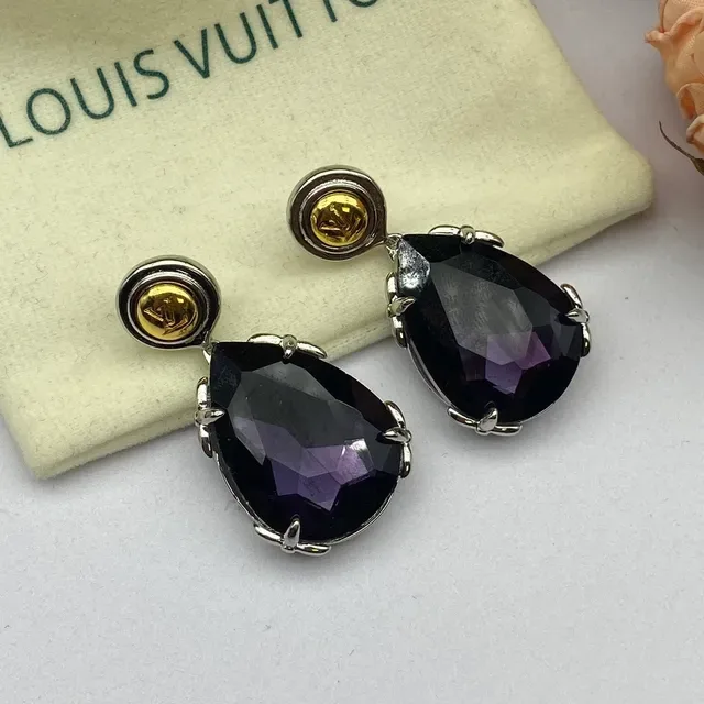 Louis Vuitton Teardrop Faceted Stone Dual-Tone Earrings 6