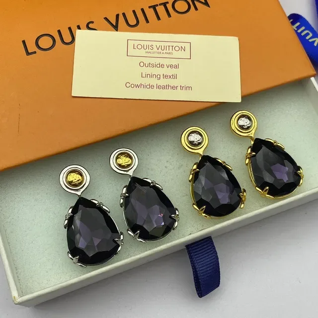 Louis Vuitton Teardrop Faceted Stone Dual-Tone Earrings 7