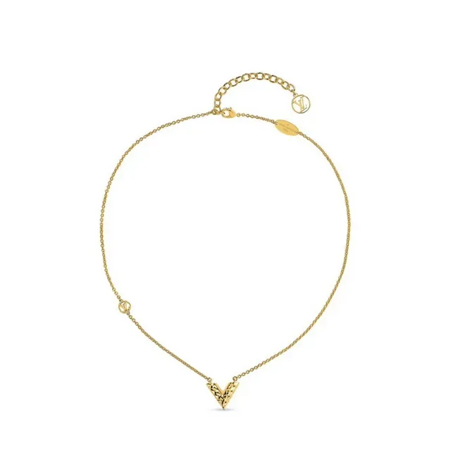 Colar Louis Vuitton V-Forma Texturizado Dourado 5