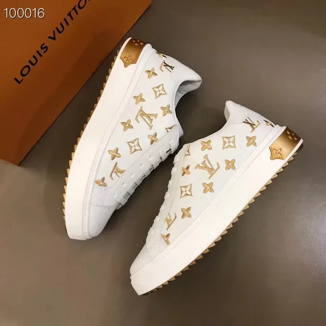 Louis Vuitton White and Gold Monogram Print Lifestyle Sneakers 6