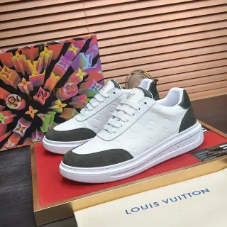 Louis Vuitton branco verde militar embossado Monogram couro contraste camurça painéis estilo de vida sneakers