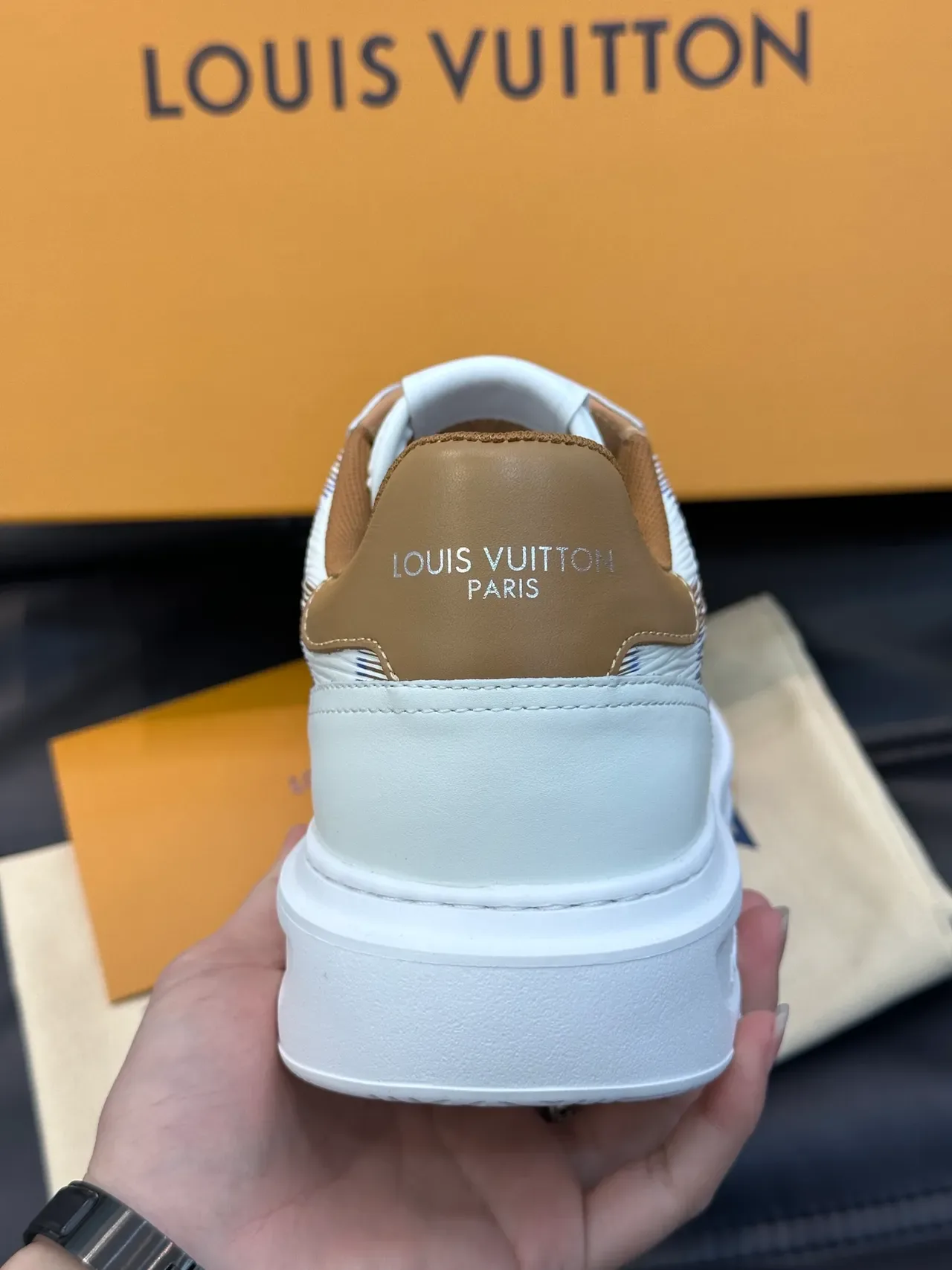 Louis Vuitton White Beige Low-Top Textile-Paneled Lifestyle Sneakers 3