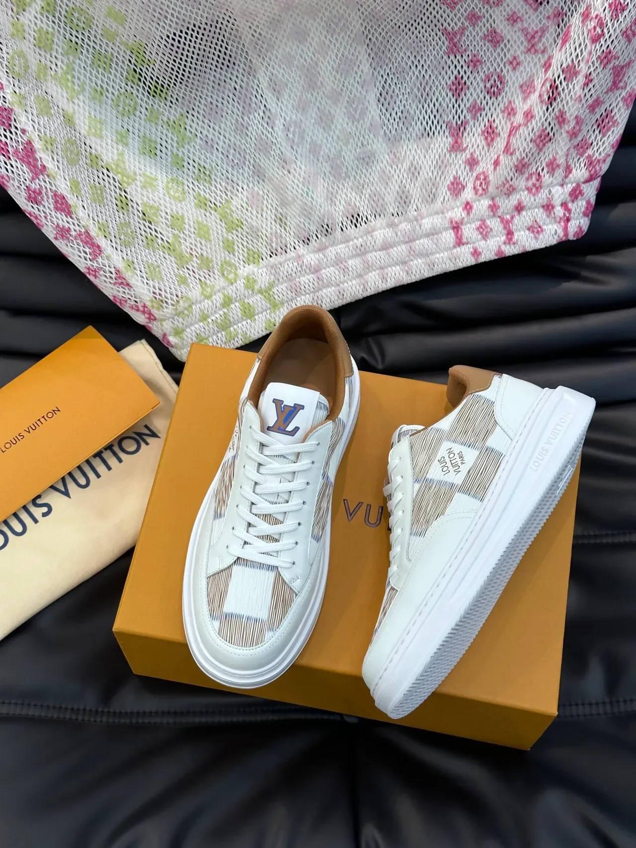 Louis Vuitton White Beige Low-Top Textile-Paneled Lifestyle Sneakers 4