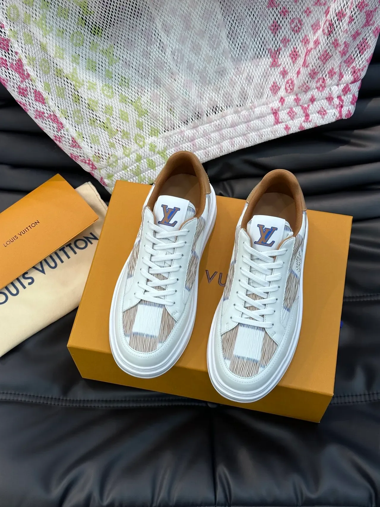 Louis Vuitton White Beige Low-Top Textile-Paneled Lifestyle Sneakers 5