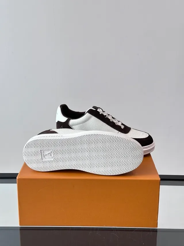 Louis Vuitton White Black Low-Top Perforated Mesh And Suede Lifestyle Sneakers 2