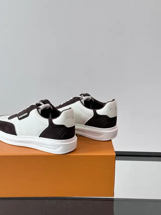Louis Vuitton White Black Low-Top Perforated Mesh And Suede Lifestyle Sneakers 3