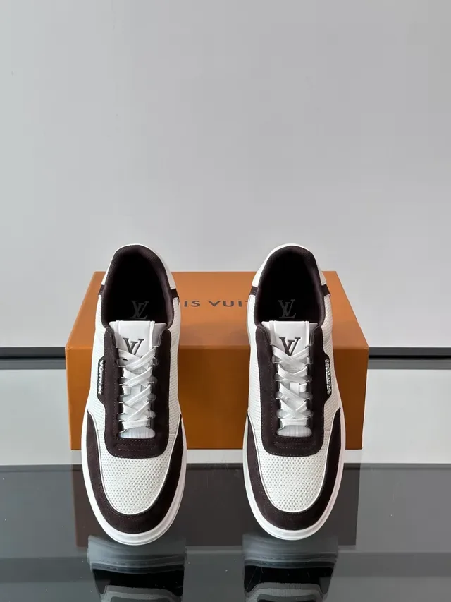 Louis Vuitton White Black Low-Top Perforated Mesh And Suede Lifestyle Sneakers 4