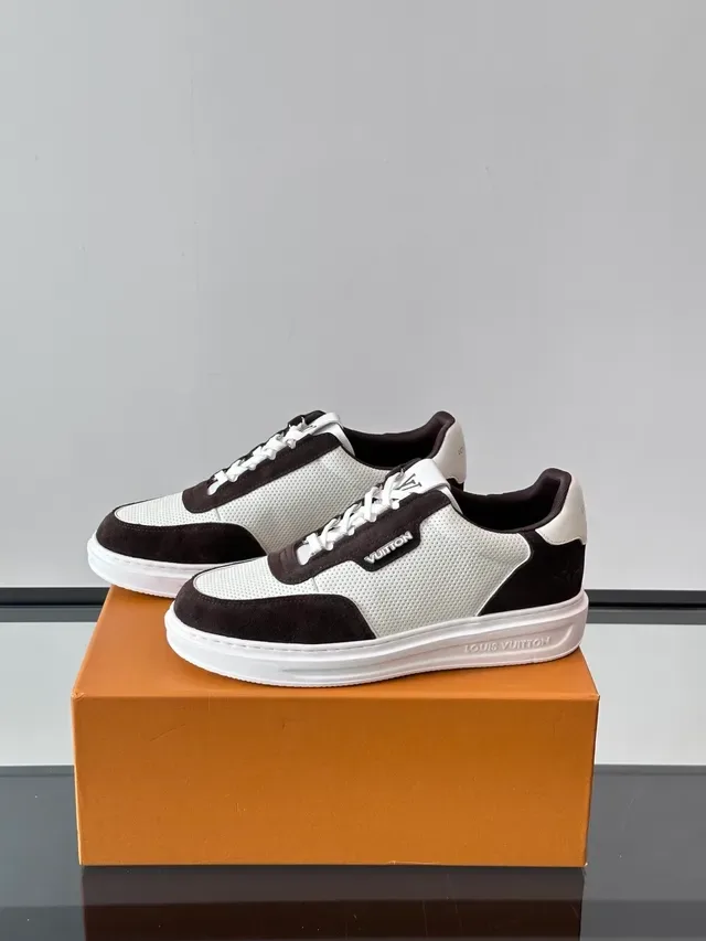 Louis Vuitton White Black Low-Top Perforated Mesh And Suede Lifestyle Sneakers 5