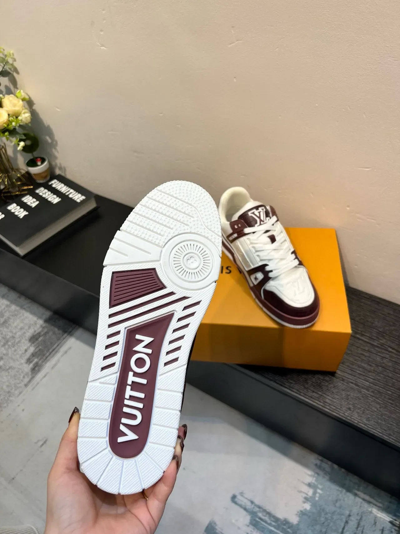 Louis Vuitton White Burgundy Layered Strap Design Embossed Monogram Leather Lifestyle Sneakers 8