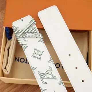 Louis Vuitton সাদা ধূসর মোনোগ্রাম-প্রিন্ট সিলভার-টোন টার্ন-লক বাকেল চামড়ার বেল্ট