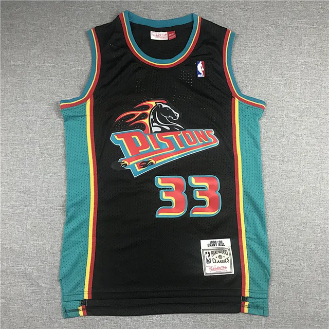 Mitchell & Ness Hardwood Classics 1998–99 ग्रांट हिल डेट्रोइट पिस्टन्स काली टील रेट्रो जर्सी 2