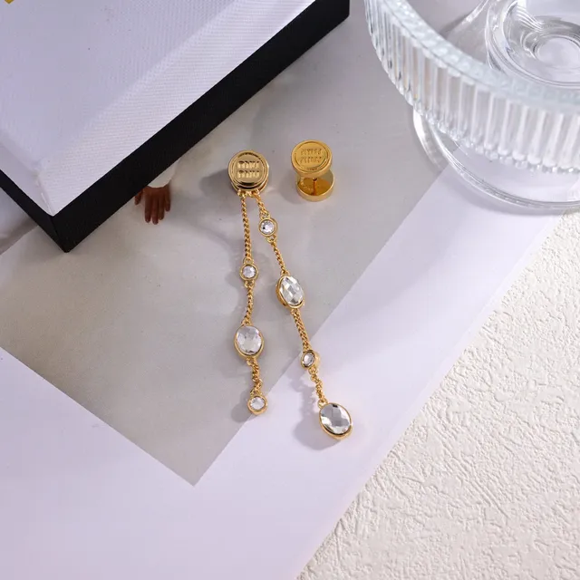 Miu Miu 不对称水晶链垂坠耳环 2