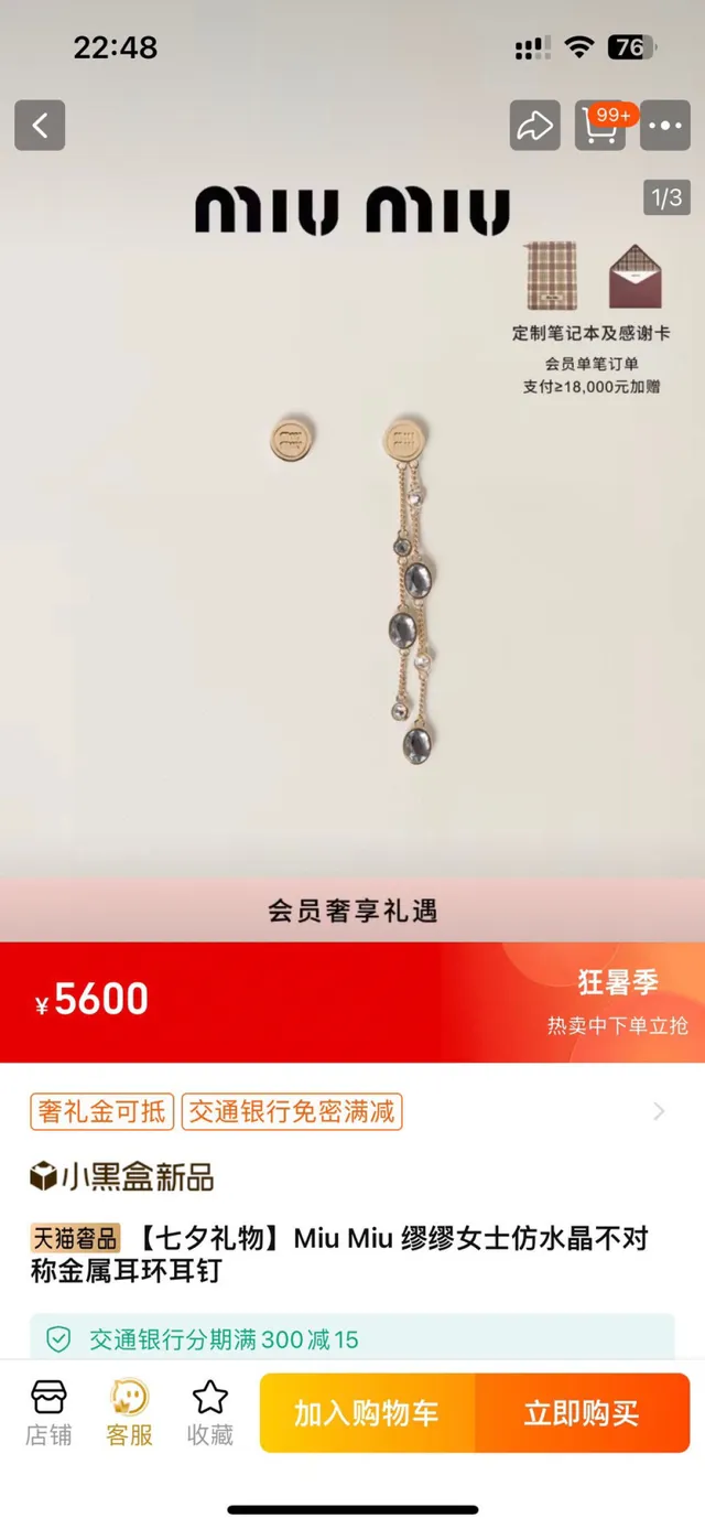 Miu Miu 不对称水晶链垂坠耳环 8