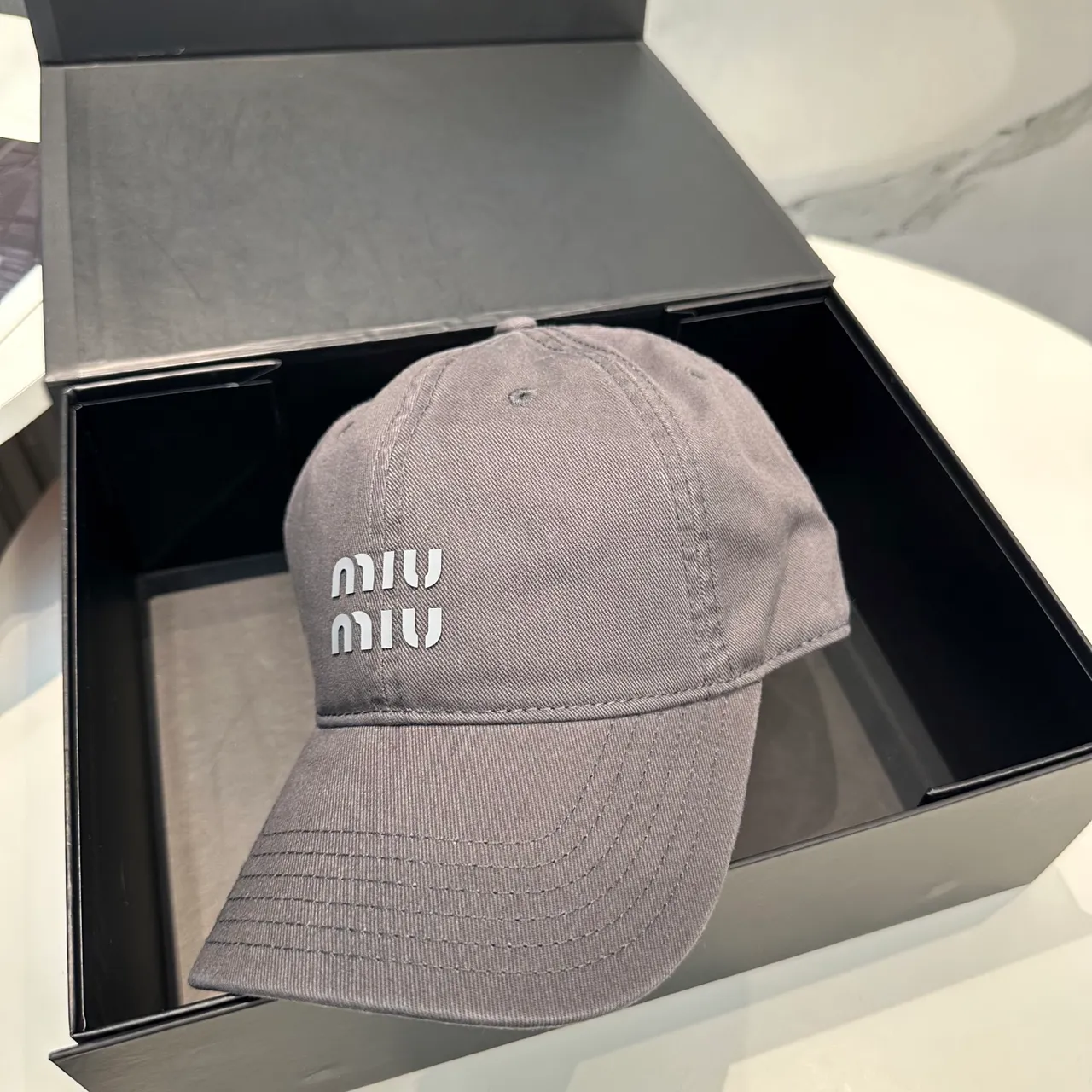 Miu Miu Embroidered Logo Dark Gray Baseball Cap 3