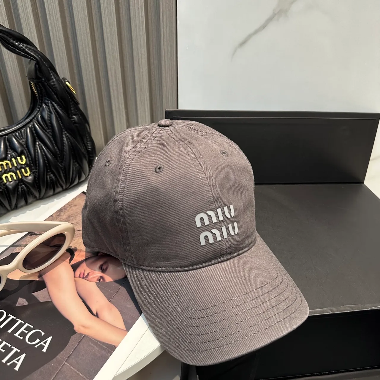 Miu Miu Embroidered Logo Dark Gray Baseball Cap 4