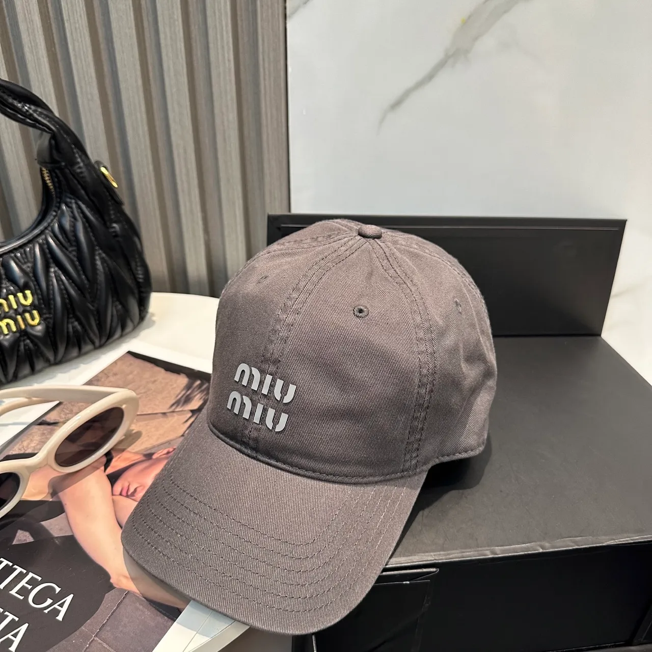 Miu Miu Embroidered Logo Dark Gray Baseball Cap 5