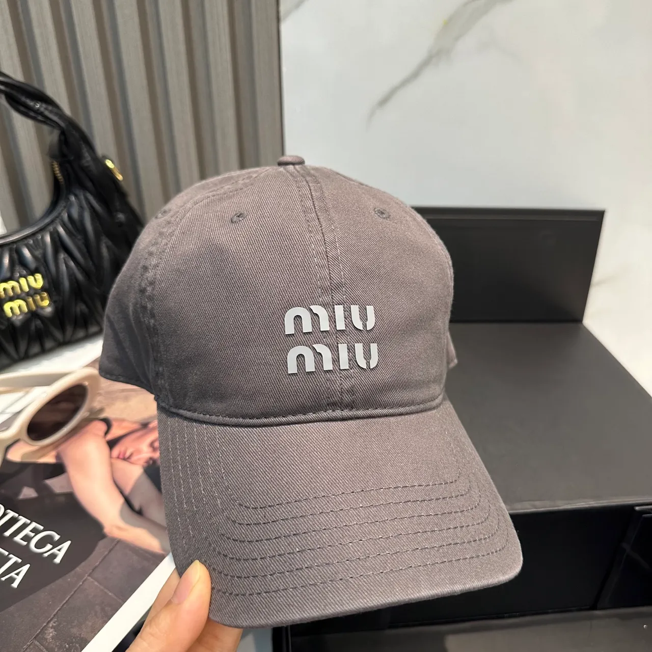 Miu Miu Embroidered Logo Dark Gray Baseball Cap 6