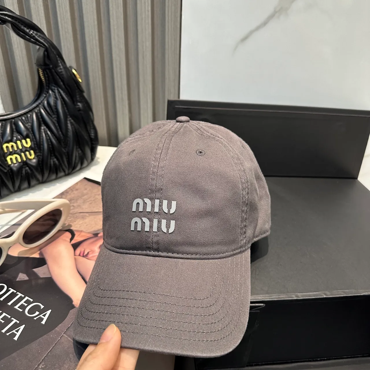 Miu Miu Embroidered Logo Dark Gray Baseball Cap 9