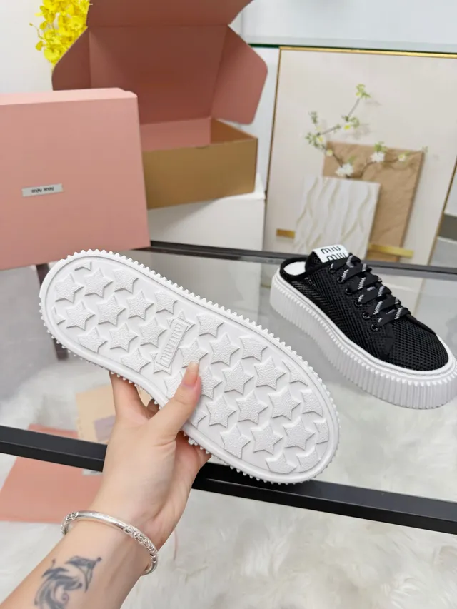 Miu Miu Wander Black Mesh Ridged Platform Lifestyle Sneakers 2