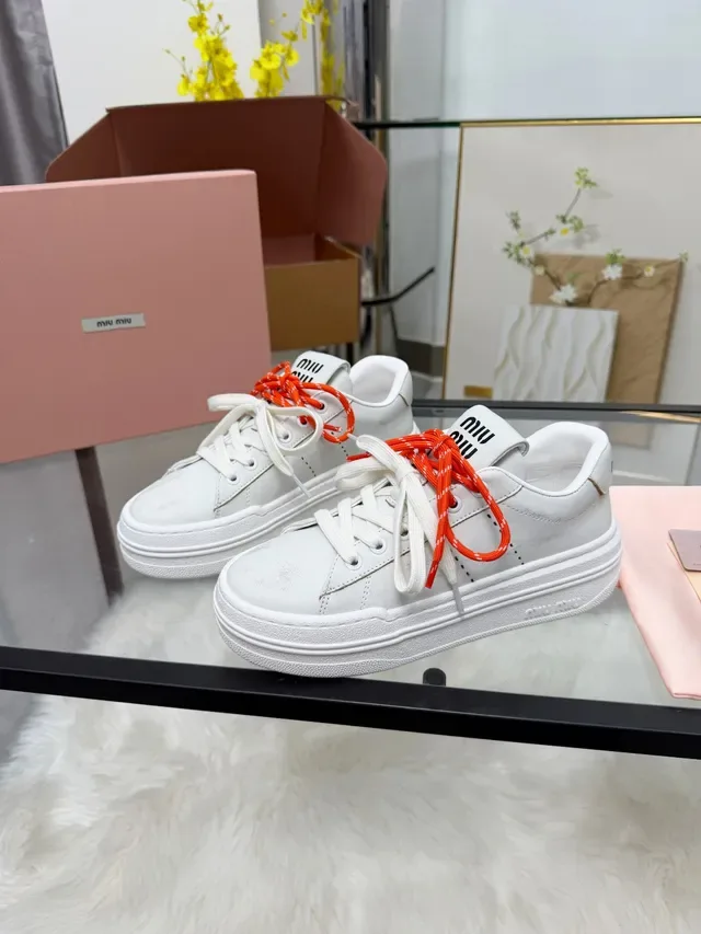 Miu Miu Wander 白橙 皮革鞋面 厚底平台鞋底 生活方式运动鞋 5