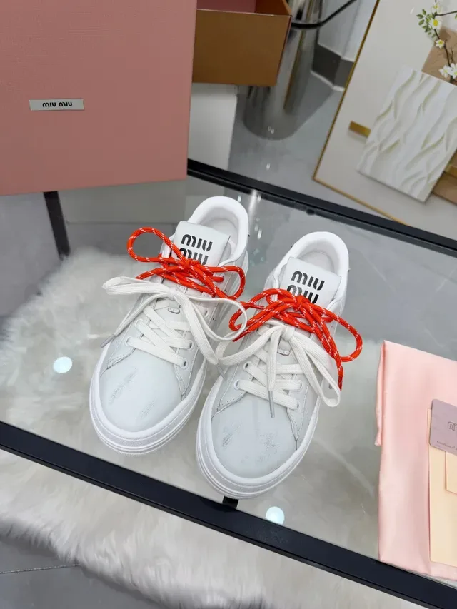 Miu Miu Wander 白橙 皮革鞋面 厚底平台鞋底 生活方式运动鞋 6