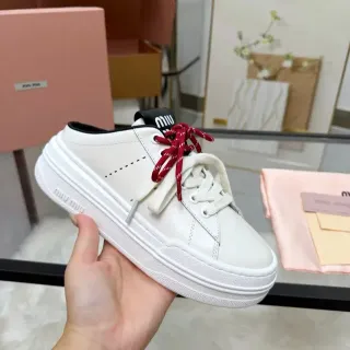Miu Miu Wander 白红皮革厚底平台生活方式运动鞋