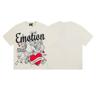Mixed Emotion Beige Red Graphic-Print Crewneck T-Shirt