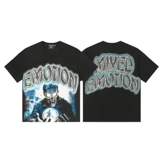 Mixed Emotion Black Blue Graphic-Print Oversized Fit T-Shirt