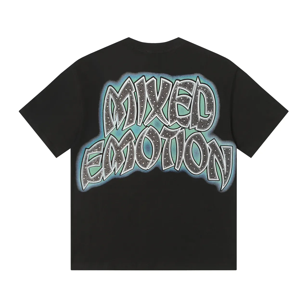 Mixed Emotion काला नीला ग्राफिक प्रिंट ओवरसाइज़्ड फिट टी-शर्ट 3