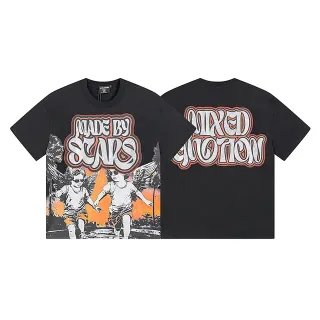 Mixed Emotion Made By Stars Graphic Print Black T-Shirt