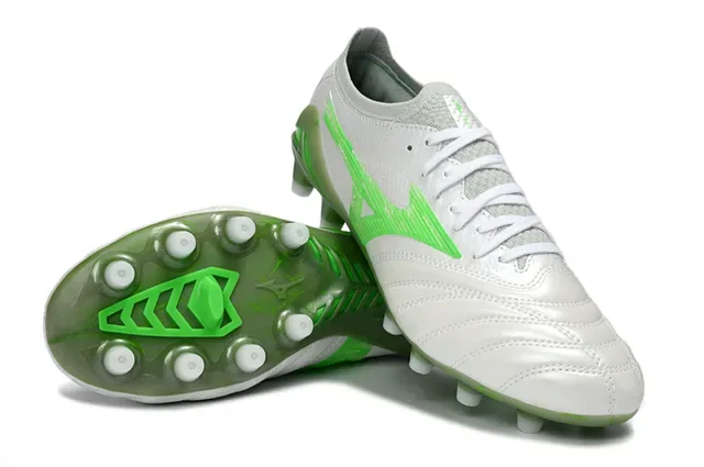 Mizuno Copa Zapatos de fútbol Blanco Verde Cuero Quilted Superior Acento Logo Wave Firm Ground 4