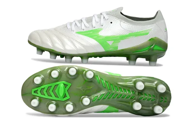 Mizuno Copa Zapatos de fútbol Blanco Verde Cuero Quilted Superior Acento Logo Wave Firm Ground 6